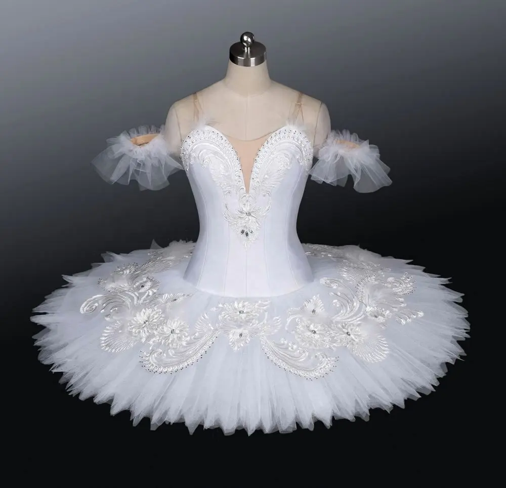 Balé tutu meninas branco floral cisne, collant sem mangas collant tutu adulto tutu profissional