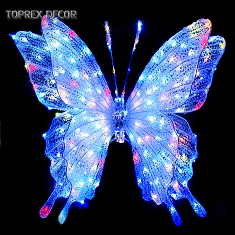 Garden wall decoration 3d led artificial flying butterfly