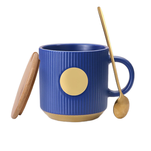 Matte Blue with <strong>Star</strong> Design 12 oz Catering Mugs Cup Set with Handle for <strong>Coffee</strong>, Tea, Cocoa, Milk Ceramic Stoneware Drinkware Set - Product Image 3