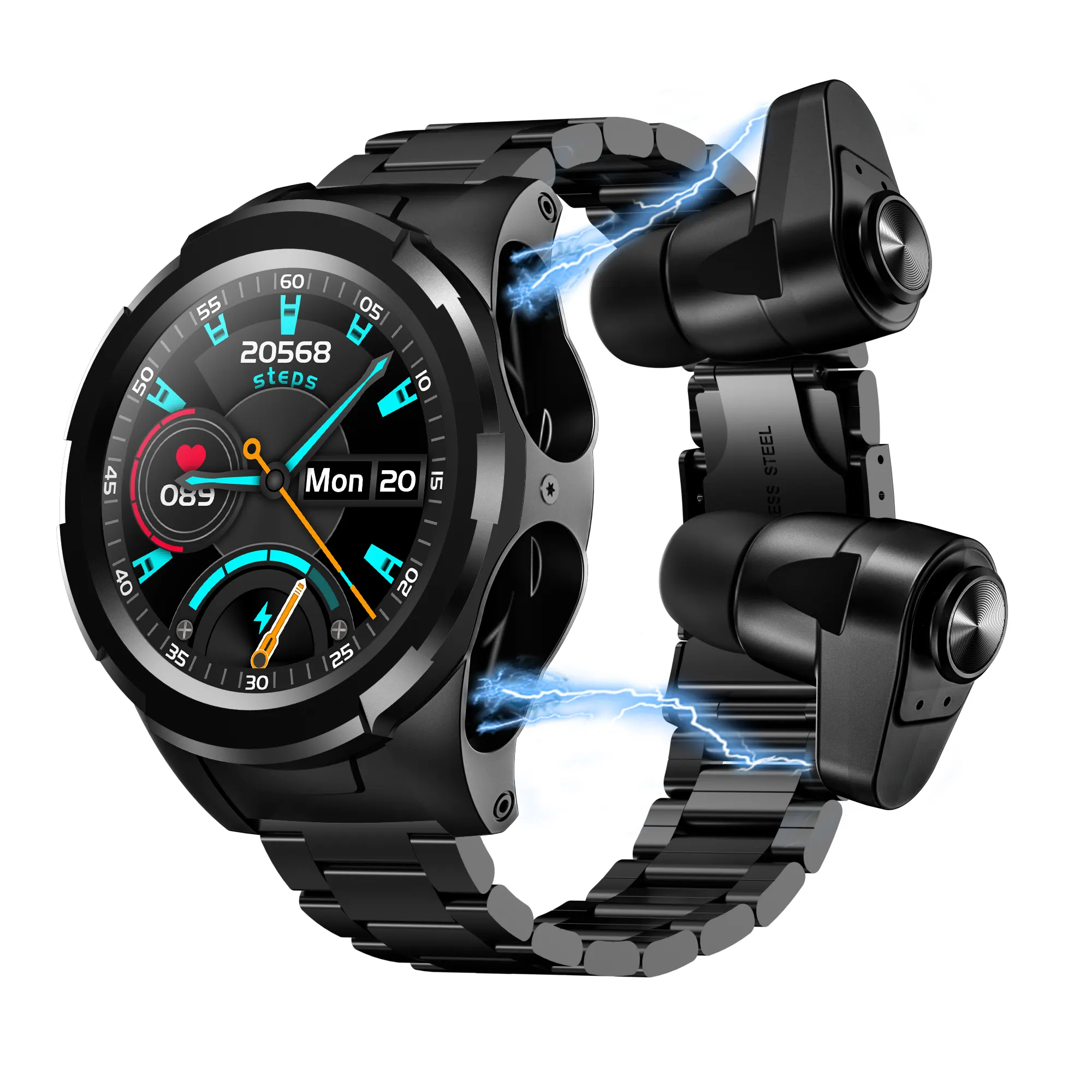 Reloj inteligente S201, con auriculares Bt5.0, Android e Ios, resistente al agua, 2 en 1