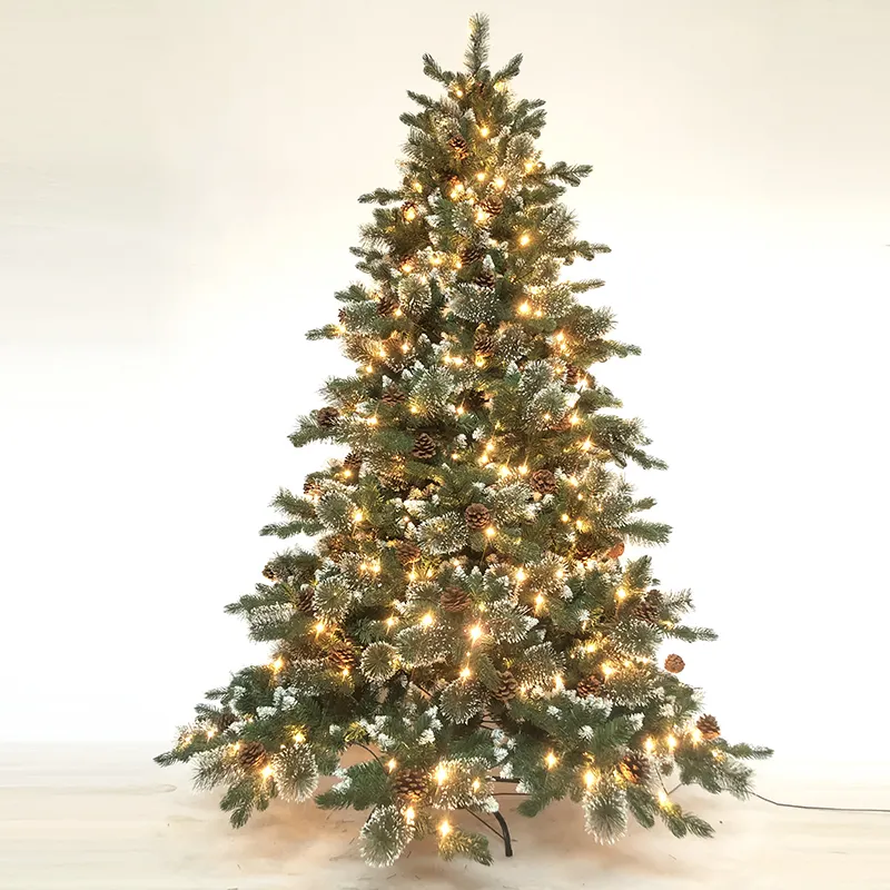 PE PVC campuran salju pohon buatan putih LED pohon Natal dengan lampu dan efek salju arbol de navidad dekorasi Natal