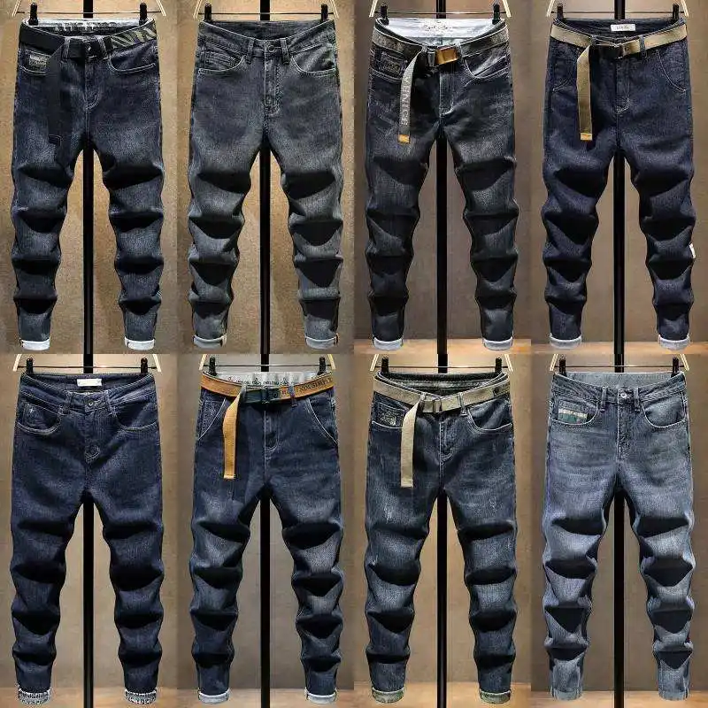 Wholesale denim pants with elastic slim fit high-quality denim men's distressed and tight fitting stock styles randomly shipped