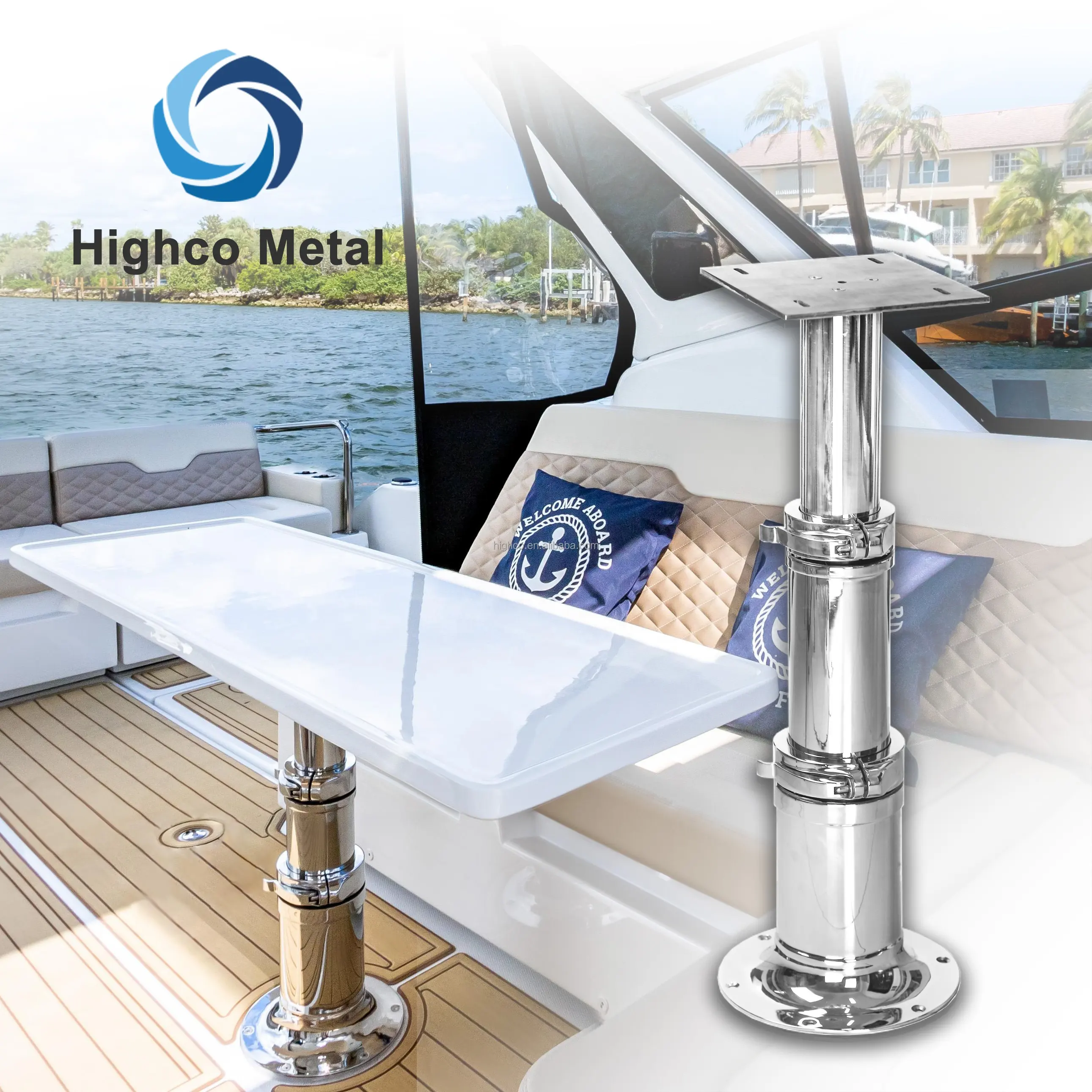 Pedestal de mesa elevadora de puntal de gas ajustable para asiento de barco de acero inoxidable para yate de barco