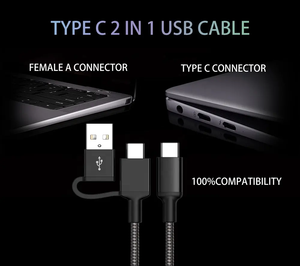 Venta al por mayor 2 en 1 Cable de carga Carga rápida Nylon trenzado Cables de alimentación Cargador de teléfono múltiple Puerto USB tipo C para el banco de energía del ordenador portátil - Product Image 2