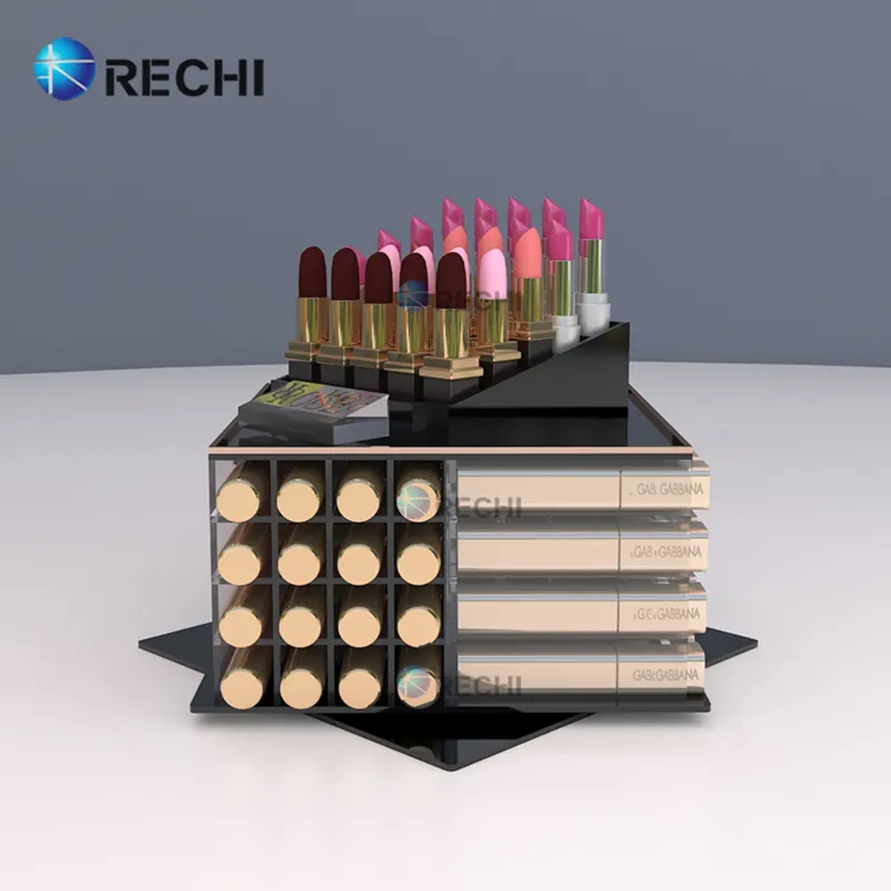 RECHI फैक्टरी डिजाइन थोक फर्नीचर Countertop के लिए घूर्णन एक्रिलिक भंडारण प्रदर्शन बॉक्स कॉस्मेटिक लिपस्टिक विक्रेता