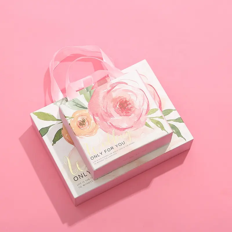 Caja de papel portátil para cosméticos, cajón personalizado, embalaje de papel para regalo de boda