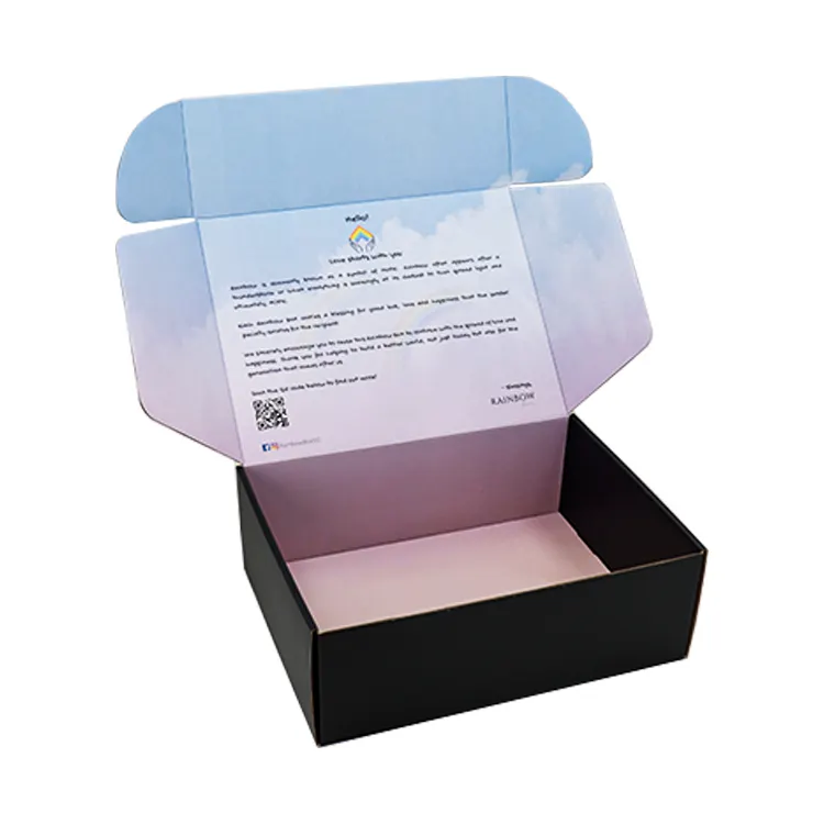 W156 사용자 정의 로고 양면 인쇄 판지 인쇄 무지개 컬러 접이식 선물 메일 링 배송 포장 우편물 골판지 상자
