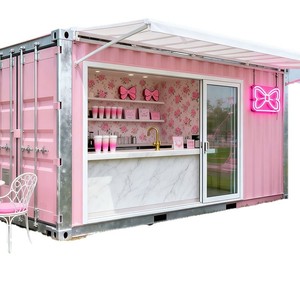 Quán cà phê di động mini bằng thép cấu tạo tiền chế 20ft, thiết kế hiện đại, màu hồng, kiểu quầy hàng ngoài trời, cửa hàng pop-up tại trung tâm thương mại - Product Image 1
