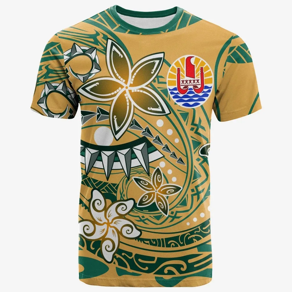 Venta al por mayor, alta calidad, 3D, Polinesia Francesa, estampado Tahiti, fabricantes de ropa en el extranjero, Camiseta de cuello redondo personalizada, hombres