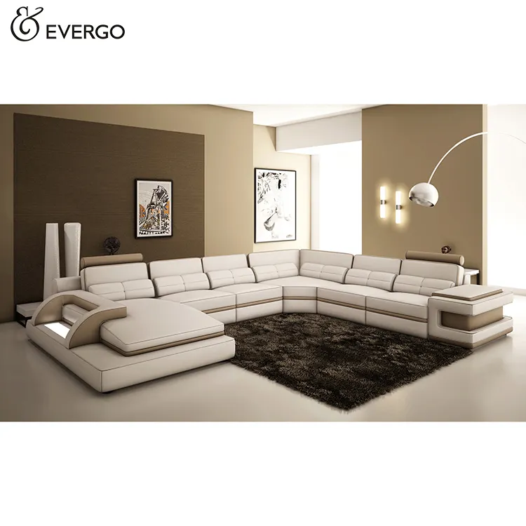 Canapé en cuir bicolore moderne design italien Chaise longue réversible pour villa ou appartement