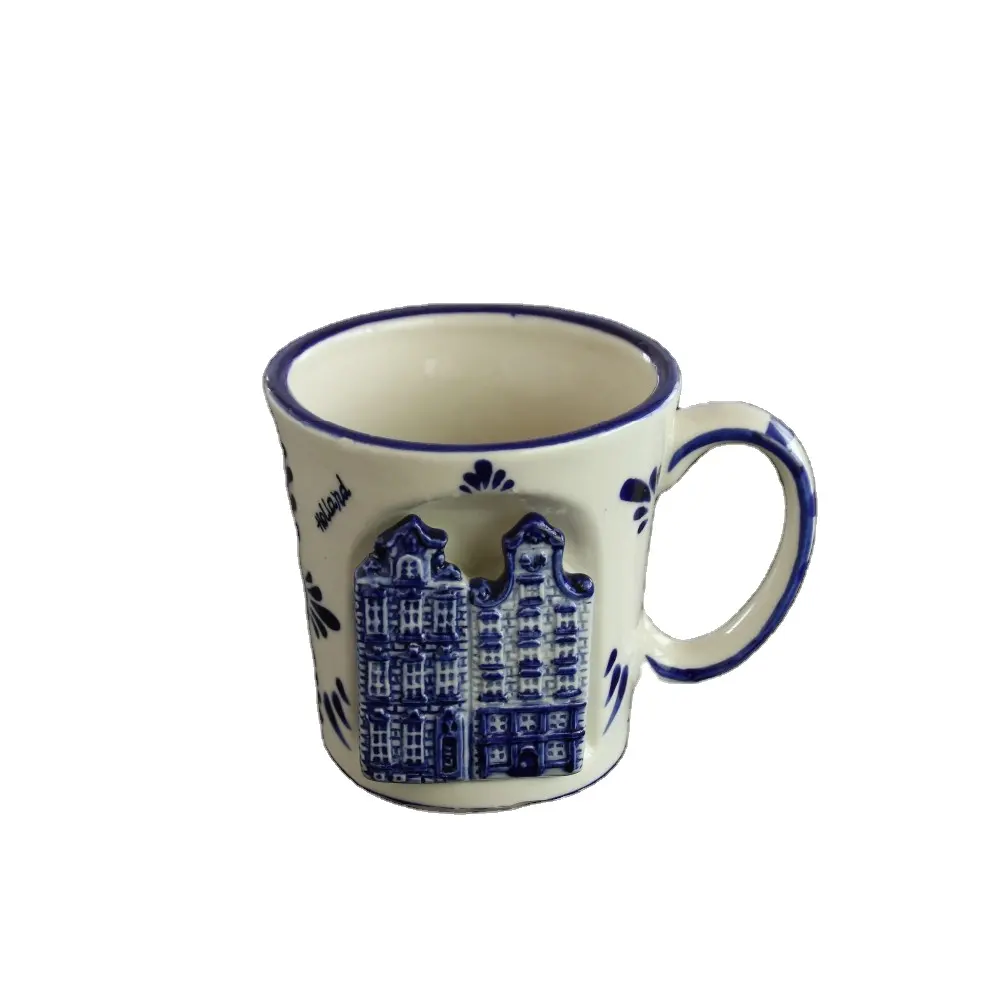 Delft caneca de café leite de cerâmica estilo europeu, azul e branco, água, leite, caneca de café