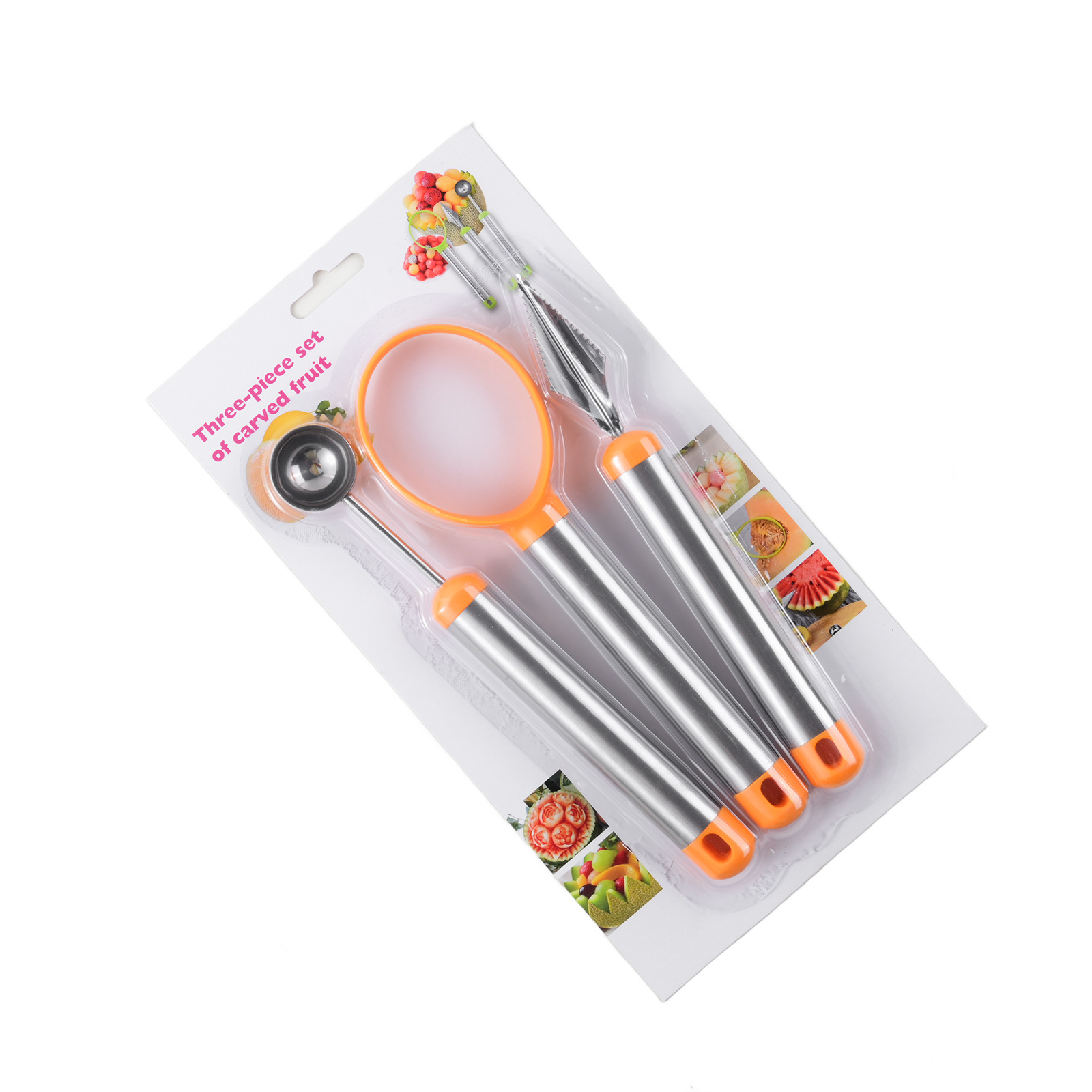Steel handle, plastic tail, 3-piece fruit tool set