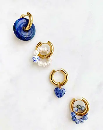 Dichiarazione pietra semipreziosa naturale lapislazzuli orecchini di perle d'acqua dolce gioielli a cerchio in acciaio inossidabile