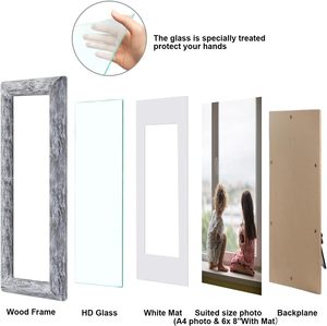 A4 resim çerçeveleri 2 Set, gerçek cam ile beyaz katı ahşap çerçeve, ekran resimleri 6x8 Mat veya Mat olmadan 8.3x11.7 - Product Image 2