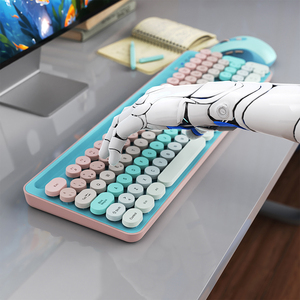 Retro Round Keycap Typewriter <strong>Keyboard</strong> with Phone/Tablet Holder Cute <strong>Colorful</strong> Wireless <strong>Keyboard</strong> <strong>and</strong> <strong>Mouse</strong> Combo for <strong>Computer</strong> - Product Image 6