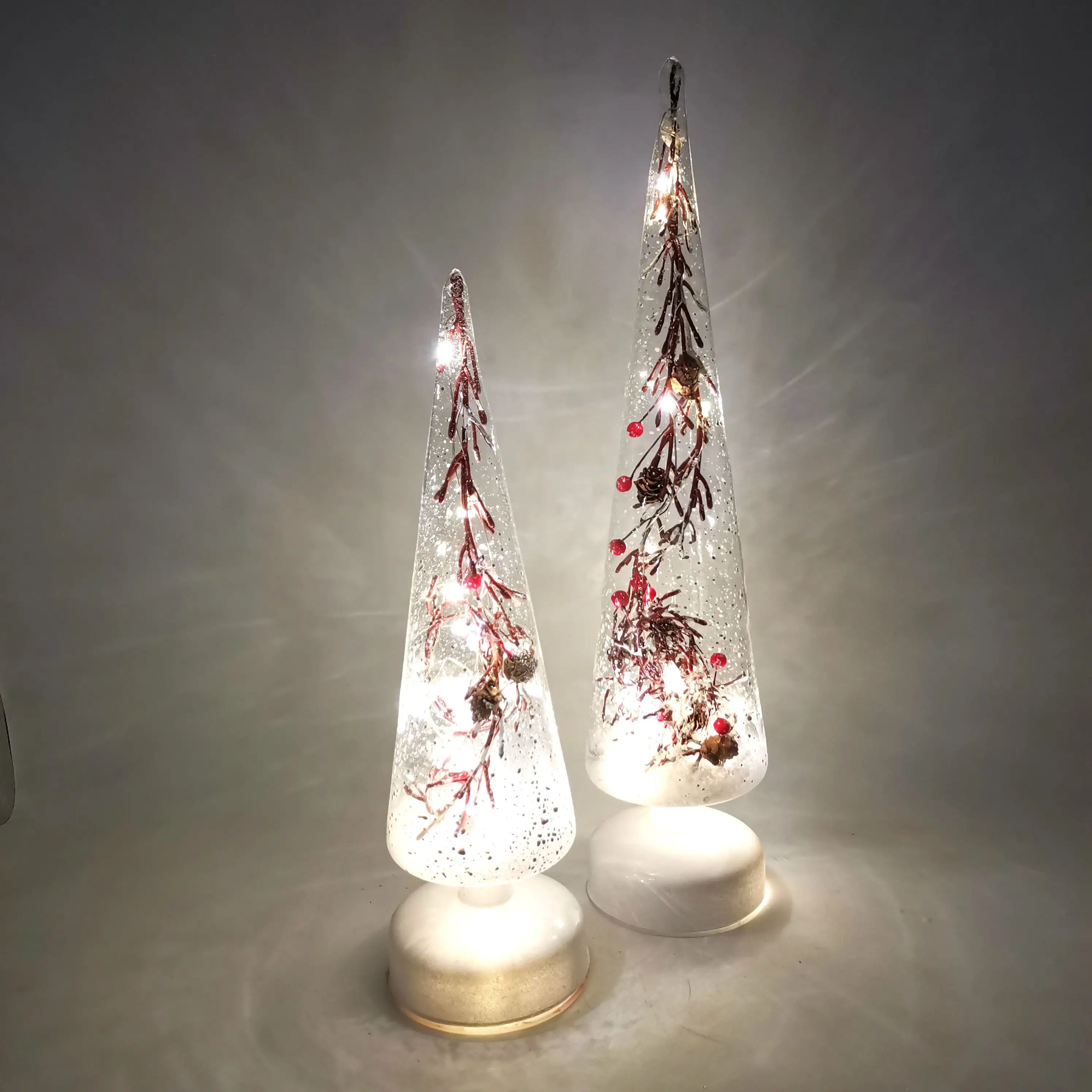 Árvore de vidro led decorações natalinas, cone transparente para decoração de mesa em ambientes internos