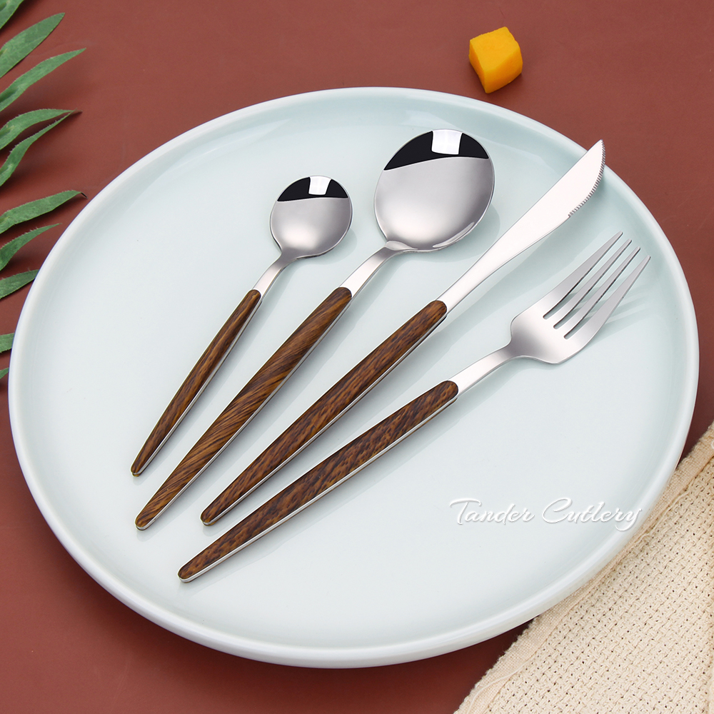 TD-6204 Brown Wood Grain Plastic Handle Set