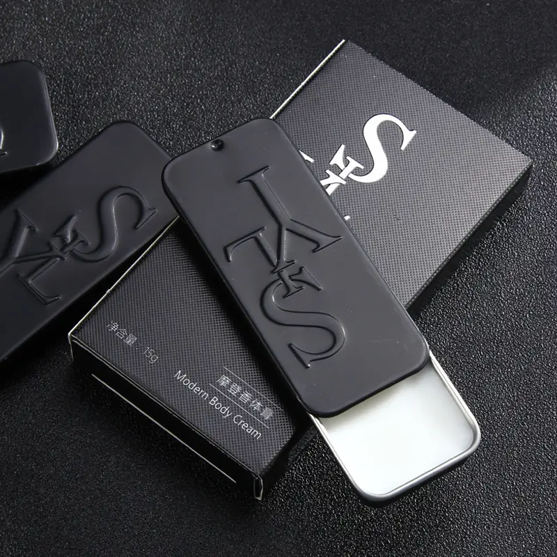 Caja de aluminio de lujo para bálsamo labial, 5g, personalizada, de alta calidad, rectangular, negra, minitapa deslizante