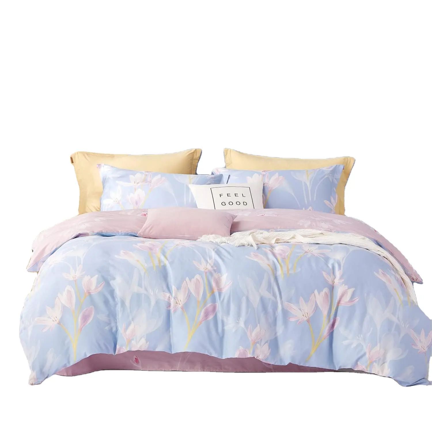 Leylak pembe çiçek çiçek yorgan yatak örtüsü seti kral boyutu 100% polyester 3 parça kızlar yatak yorgan yatak örtüsü seti
