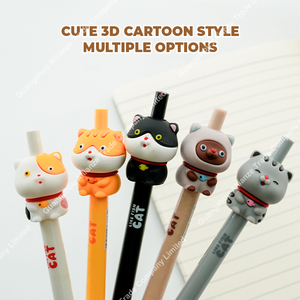 6 <strong>Style</strong> Cute Retractable Ballpoint Pen 0.5mm ABS+PVC Silicone Cat Manual Pen Metal Material For Gift <strong>Writing</strong> - Product Image 6