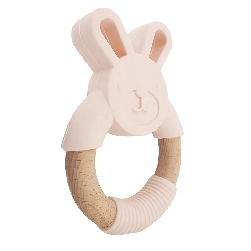 Chaude SANS BPA Bébé Dentition Animal Lapin Bois Silicone de Dentition