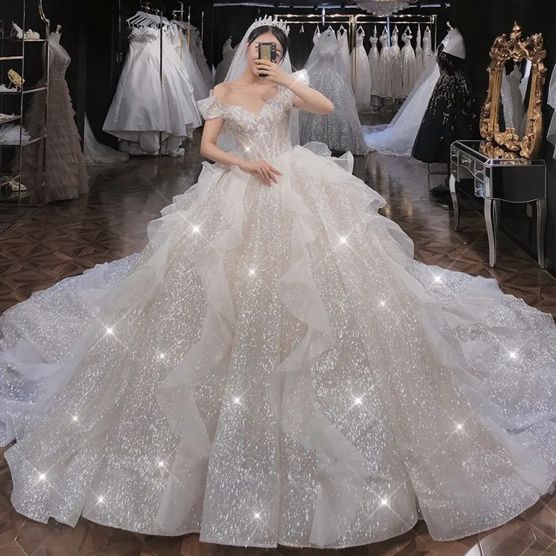CH676 Pregnant Woman Bride Embroidered Tulle V Neck Wedding Dresses Bridal High Waist Ball Gowns 2023