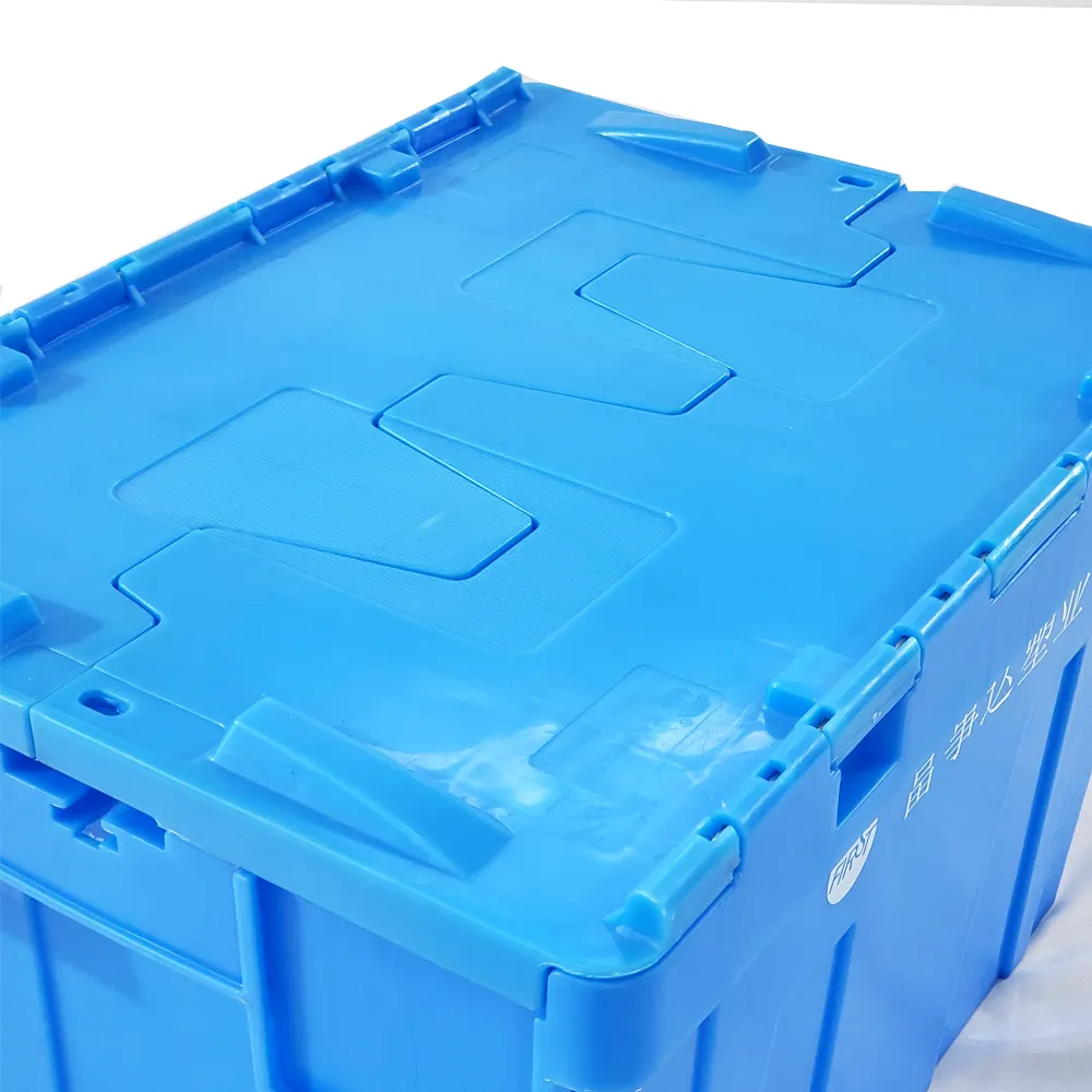 Wholesale Warehouse Stacking Attached lid Nest Plastic Crate Plastic Moving Box