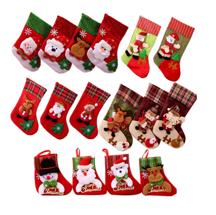 Hristmas-calcetines de felpa para decoración de Navidad, medias colgantes de chimenea