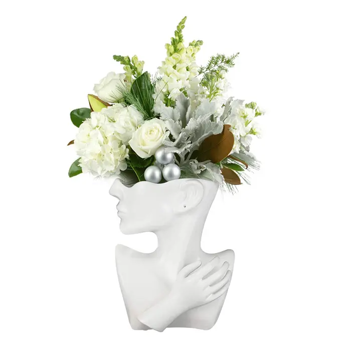 Dropshipping decorazioni bianche figurine statua vaso faccia/testa fioriera vasi ceramica faccia bianco soggiorno vaso per fiori