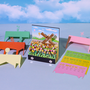 Nota de escultura de papel de molino de viento emergente 3D, regalo creativo hecho a mano, manualidades de papel Diy, Bloc de notas 3D con tulipanes de colores - Product Image 4