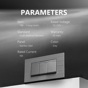 H 10A 118*72 US Brazil Italy Light <strong>Switch</strong> Stainless Steel Panel 1/2/3/4gang 1/2way <strong>Switch</strong> on Off Wall <strong>Switch</strong> - Product Image 2