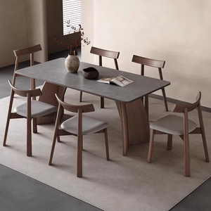 最小灰色烧结石顶餐桌现代简约家用胡桃木色实木餐桌SK130 - Product Image 5