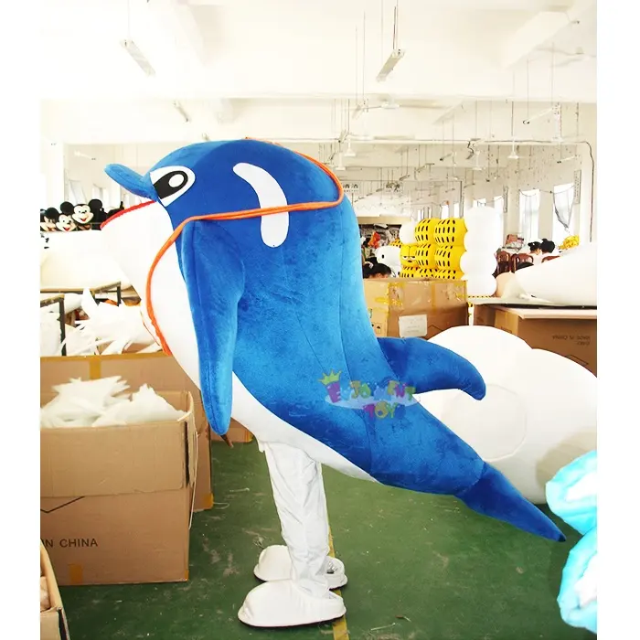 Kostum Cosplay Hewan Laut Cosplay Kostum Maskot Lumba-lumba Biru Hiu Kecil Dewasa CE untuk Pesta