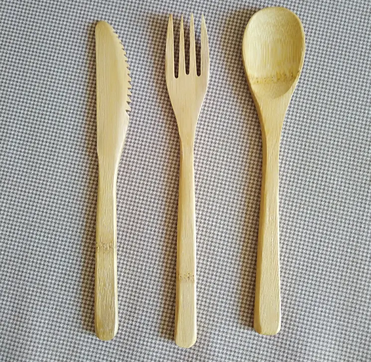 Cuchillo de bambú natural de alta calidad, tenedor y cuchara, utensilios, 19 cm