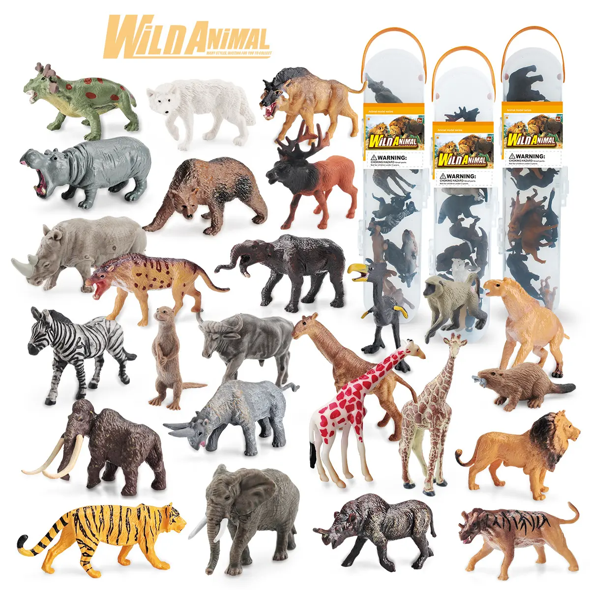 HY Conjunto de caixas de armazenamento de animais selvagens em miniatura para animais pré-históricos da América do Norte e África do Sul modelo de decoração