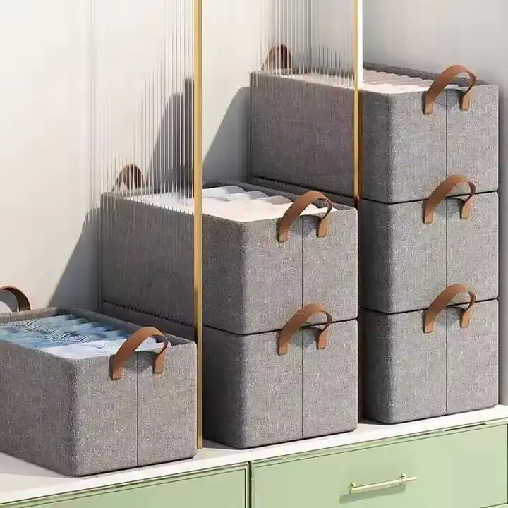 Foldable Storage Bins - Frame Storage Box Linen Fabric Stackable Clothes Container Organizer