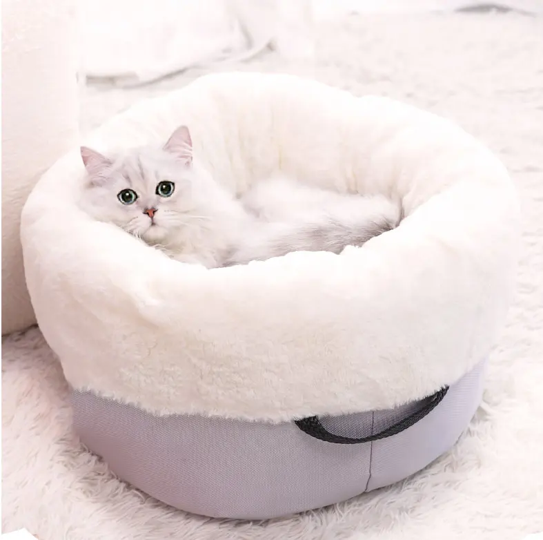 Tempat Tidur Kucing Desain Baru Tempat Tidur Anjing Kecil Lembut Dapat Dicuci Tempat Tidur Hewan Peliharaan Bulat dengan Penutup Yang Dapat Dilepas