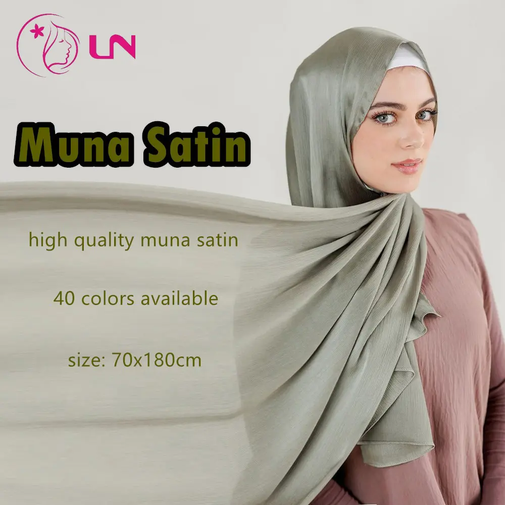 Malaysische Muslimah Seide Muna Satin Crêpe Crinkle Islamic Solid Plissee Damen schal Wrap Jersey Kopftuch Schal Long Hijab