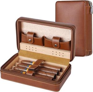 Hot Selling Classic Design Leather Cedar Wood 4 Cigar <strong>Humidor</strong> Case with Included Cigar Cutter and Lighter <strong>Set</strong> - Product Image 2