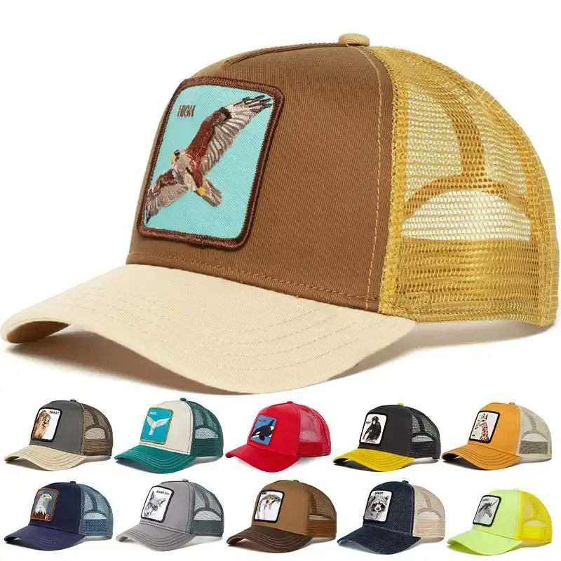 YUEXING Wholesale Custom Logo Personalized Cartoon Animal Mesh Embroidered Trucker Hat Cap With Patch