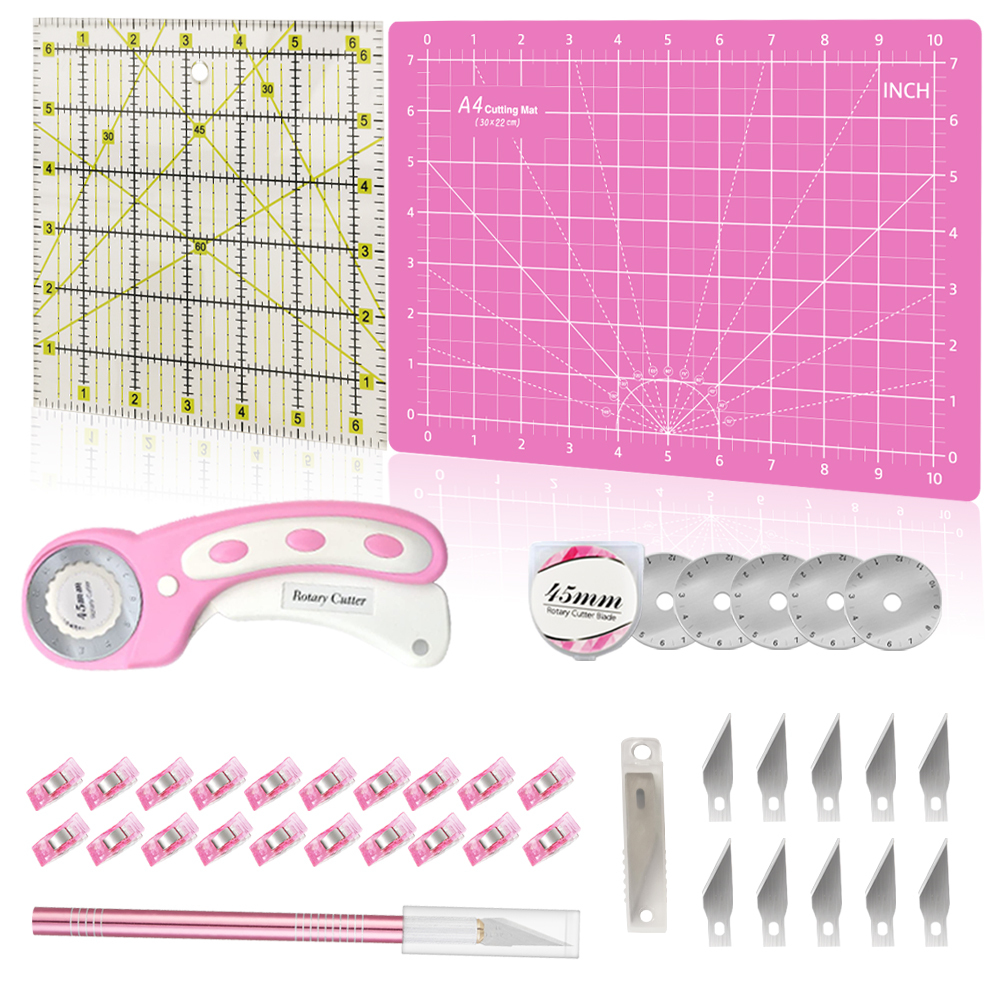 Ensemble de tapis de découpe rose A4 et cutter rotatif