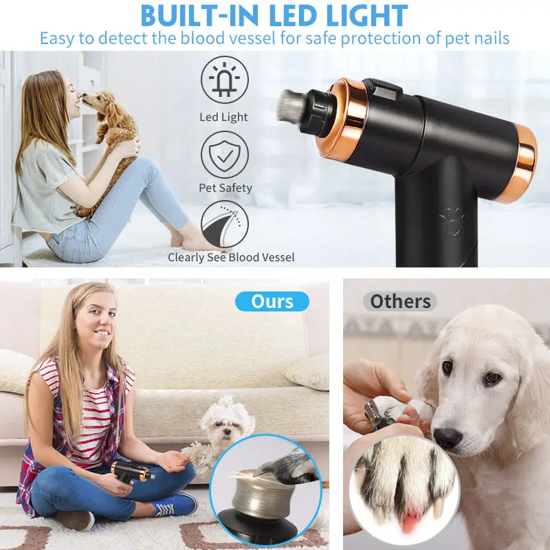 USB wiederaufladbares LED-Licht einfarbiger elektrischer Hundeglöfter Hundespalte Pflege Haustier Pfoten Pflege superleiser Hundeglöfter