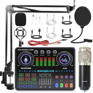 USB <strong>Audio</strong> Interface DJ Mixer Sound Card for PC Live Streaming &amp; Karaoke Recording Noise Cancelling Mic for Studio - Product Image 4