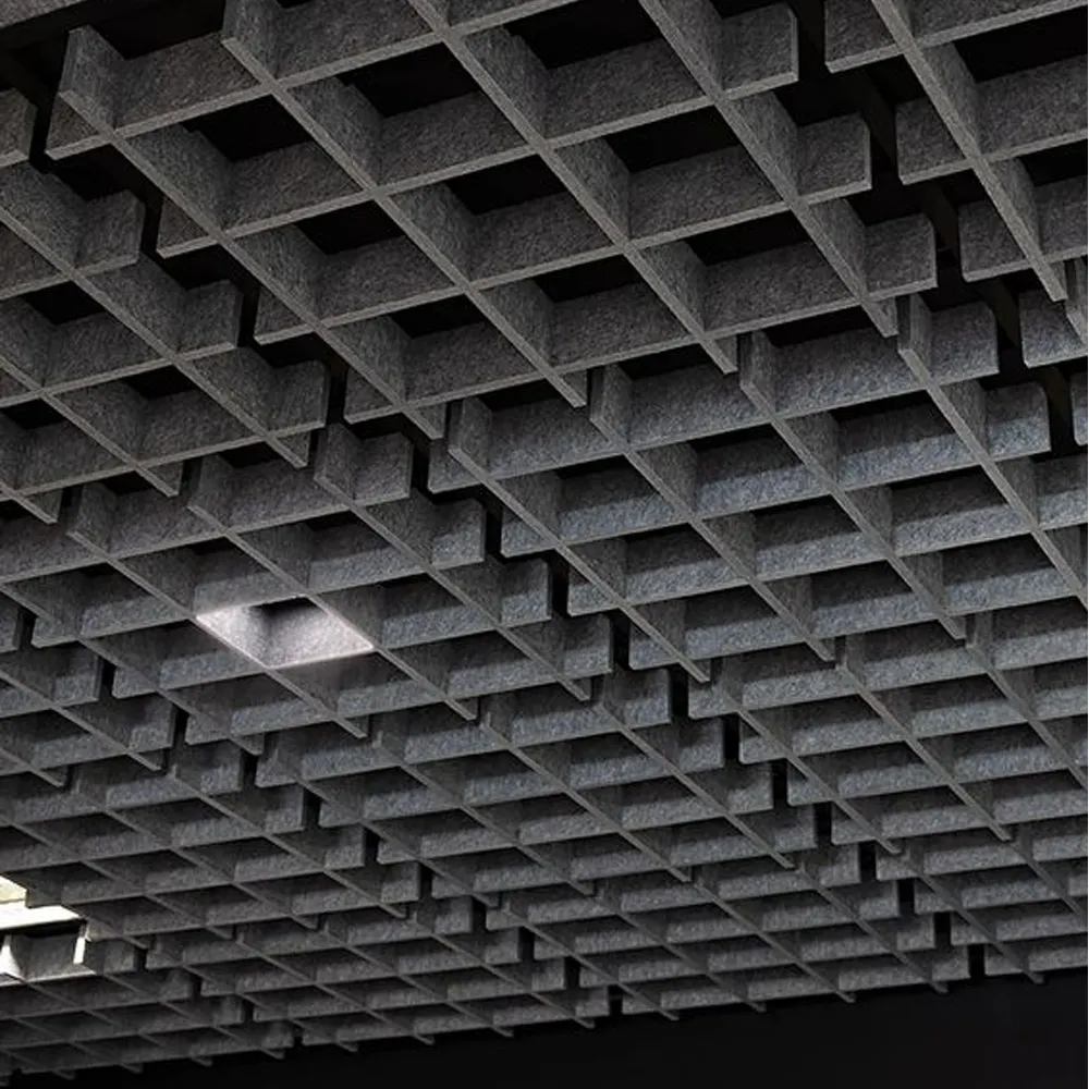사무실 솔루션 인테리어 장식 난연 재활용 재료 PET 펠트 100% 폴리에스터 배플 음향 패널 천장