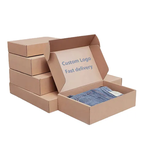 Cajas de envío con logotipo personalizado para ropa interior de cartón corrugado marrón plegable, cajas de correo para embalaje de ropa