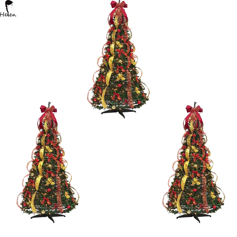 Venta caliente de fábrica decoración de árbol de Navidad, adornos, flores, lazos, resistente al fuego plegable exterior Interior vacaciones