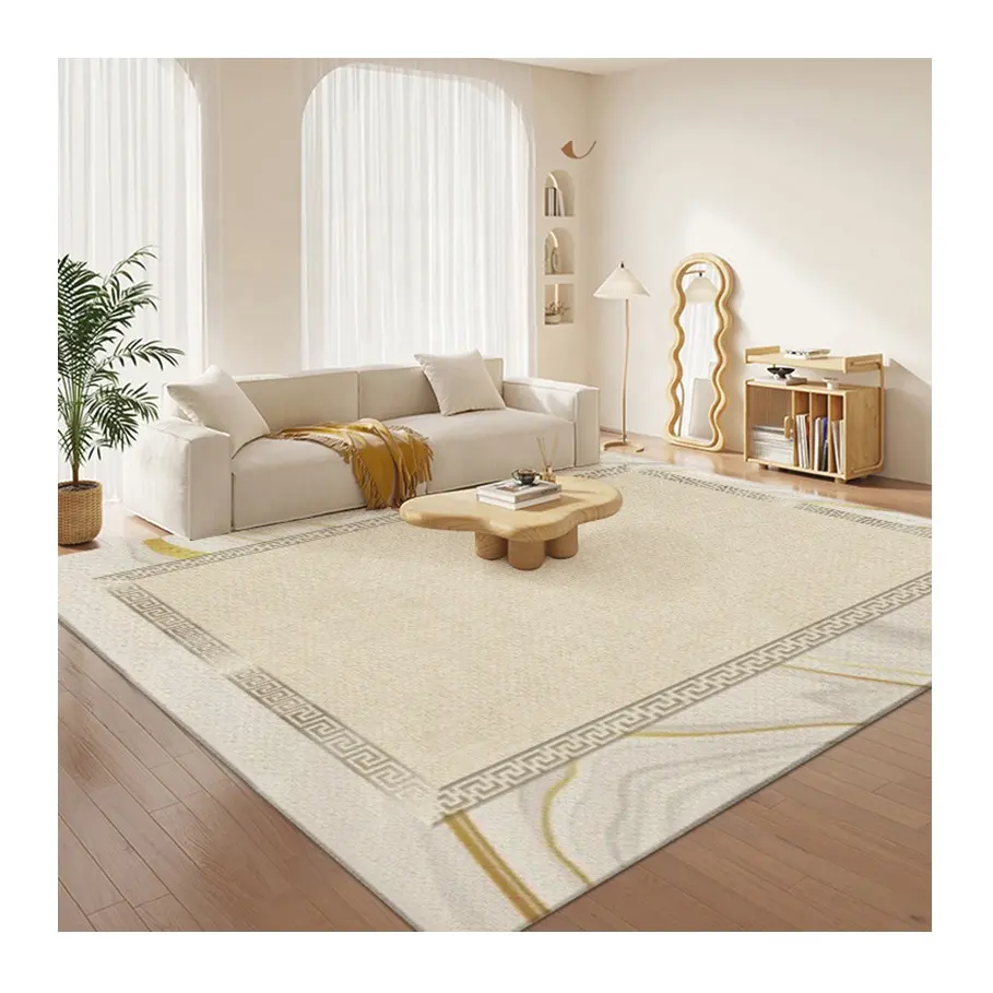 Tapis nordique moderne en peluche beige marron clair Tapis antidérapant de luxe doré Tapis de salon