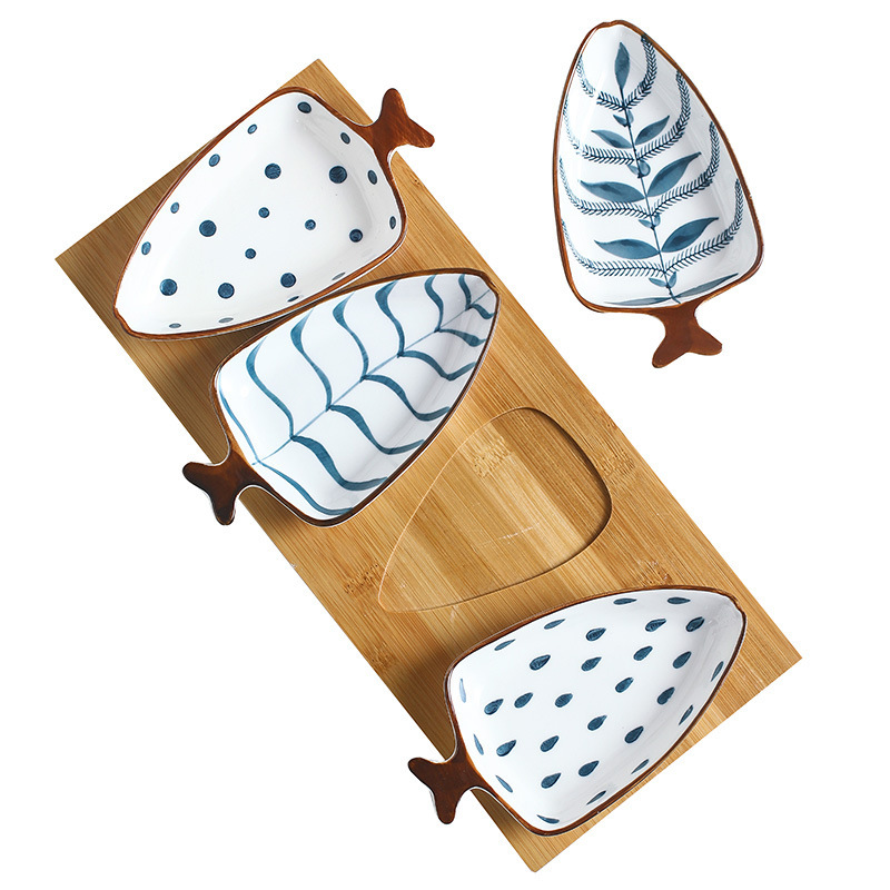 four dishes with tray -- white