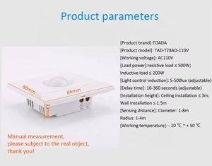 TOADA luz LED sensor de movimiento pared sensor de movimiento interruptor de luz automático con sensor de movimiento