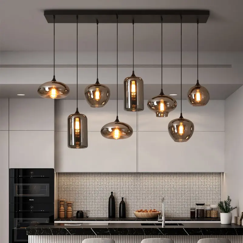 Modern designer led glass dining room decorative chandelier ceiling pendant lighting for kitchen island